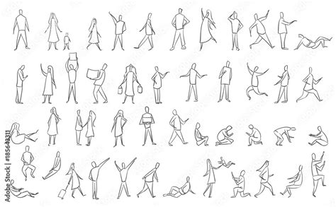 Set Hand Drawn Sketch Of Silhouettes People Vector Illustration 素材庫向量