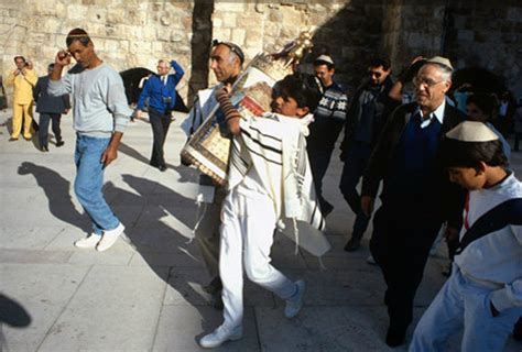 Israel Jerusalem Sephardic Jewish Boy Carrying The Torah Scroll Of The