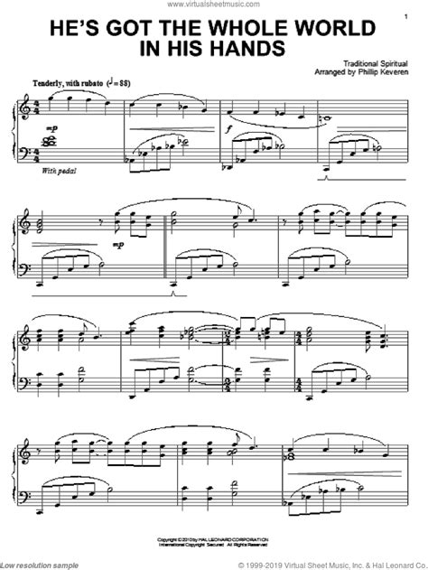 he s got the whole world in his hands sheet music intermediate for piano solo