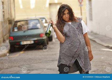 Drunk Woman Walking In Street Stock Photo Image Of Drink Drunk 21235424