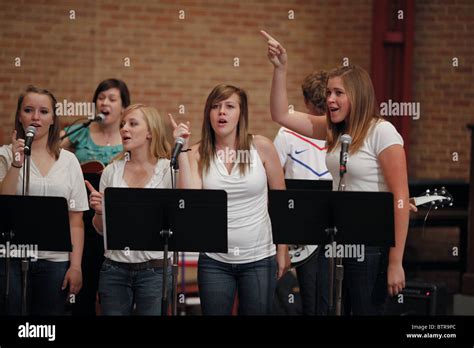 Four High School Girls Sing Hymn During Student Led Service At St