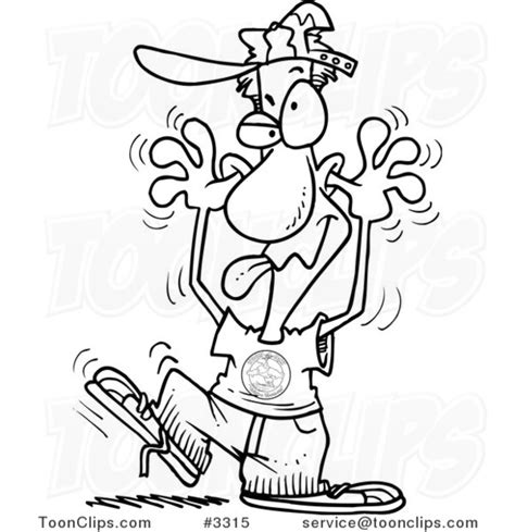Cartoon Black And White Line Drawing Of A Guy Making A Funny Face 3315