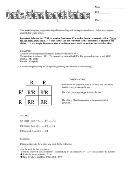 Explain the difference between incomplete dominance and codominance Incomplete Dominance Worksheet