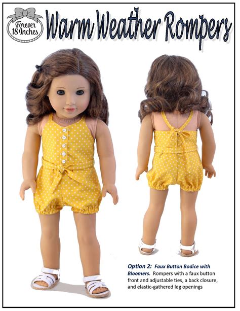 Forever 18 Inches Warm Weather Rompers Doll Clothes Pattern 18 Inch