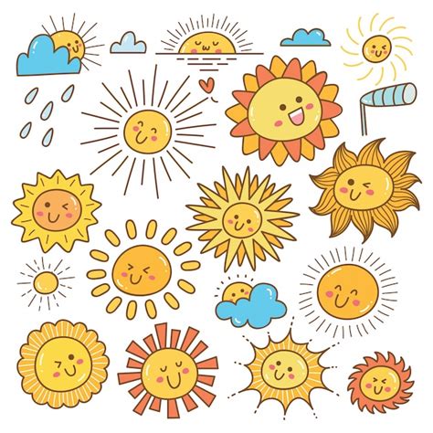 Kawaii Sun Doodle Summer Sun Design Element Premium Vector