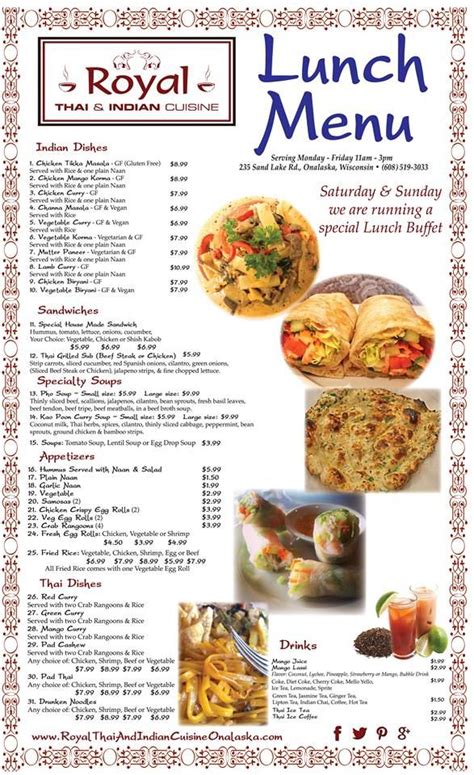 Vegetarian menu, spicy menu, formal menu. @RoyalThaiIndian Cuisine's new Lunch Menu Poster ...