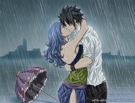 Anime Rain Love Kiss Fairy Tail Gray Fullbuster Juvia Lockser Hd