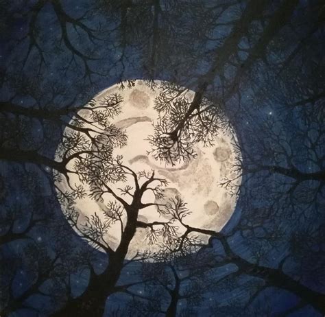 Moon Through The Trees Painting By Claire Hall Fine Art America