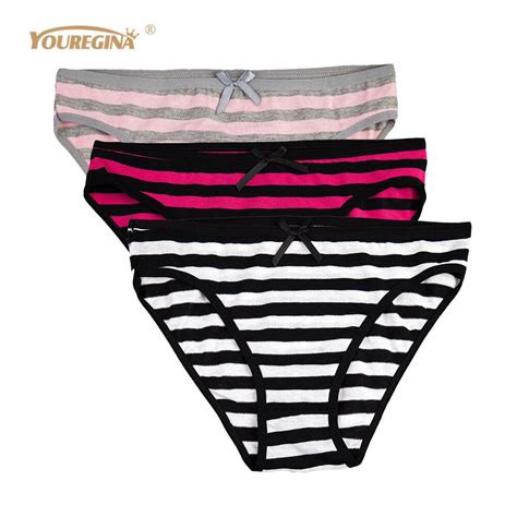 Youregina Sexy Striped Woman Underwear Cotton Seamless Panties Briefs Plus Size Intimates For