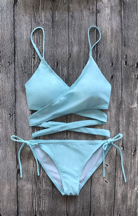Tiffany Blue Swimwear Bikini Set Top Bottom Biquini Biquini