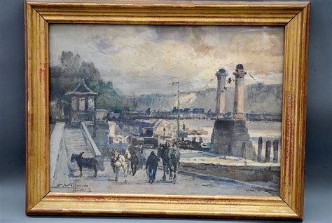 Eugene Villon 1879 1951 Paris Les Quais Crayon Art Moderne