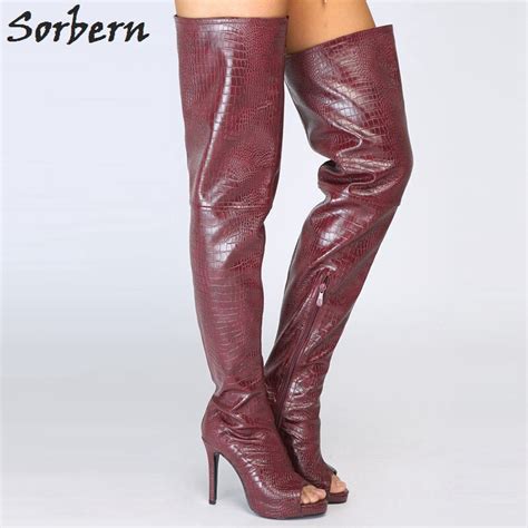 Buy Sorbern Wine Red Shiny Over The Knee Boots For