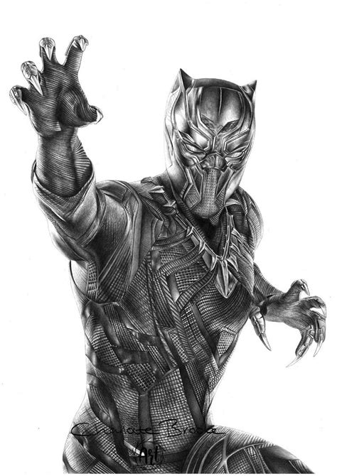 Black Panther Pencil Portrait Drawing Print Black Panther Drawing