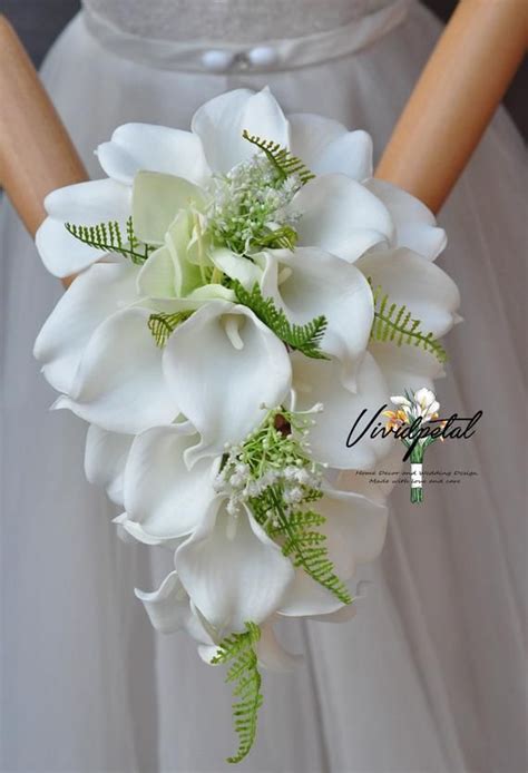 Cascading Wedding Bouquet White Calla Lily Bridal Bouquet Etsy