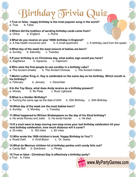 Questions Free Printable Birthday Trivia Games Challenge Your