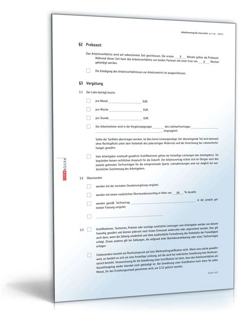 Muster als pdf doc herunterladen ausfüllen verwenden. Arbeitsvertrag Koch | Rechtssicheres Muster zum Download