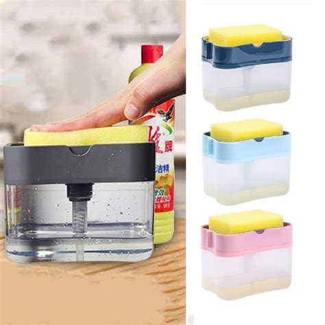Csearch New Creative 2 In 1 Kitchen Tray Sponge Soap Dispenser Manual Press Liquid Soap Dispense