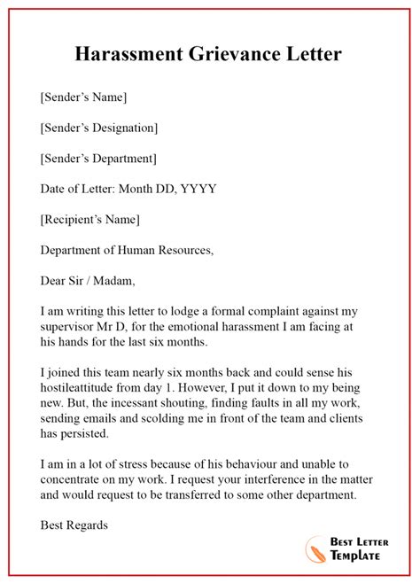 8 Free Grievance Letter Template Format Sample And Example
