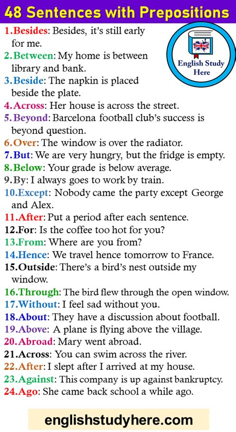 48 Sentences With Prepositions And Examples English Study Here