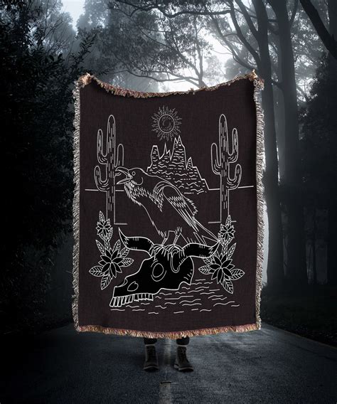 Gothic Crow Woven Throw Blanket Gothic Tapestry Desert Crow Etsy