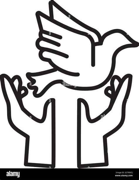 hands protecting peace dove flying line style icon vector illustration design stock vector image