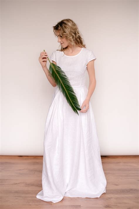 A Line Linen Wedding Dress Handcrafted World Wide Shipping Cozyblue