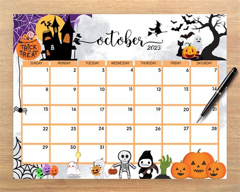 Editable October 2023 Calendar Scary Spooky Halloween Planner Etsy