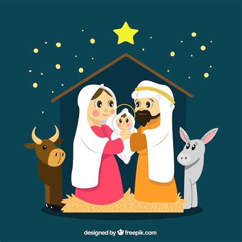 Fondo Del Nacimiento Del Niño Jesús Con Un Buey Y Una Mula Descargar