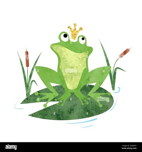 Cartoon Frog Prince Vector Watercolor Illustration Stock Vector Image