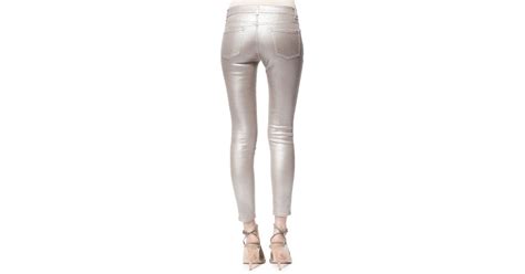 Stella Mccartney Metallic Skinny Ankle Grazer Jeans Silver Lyst