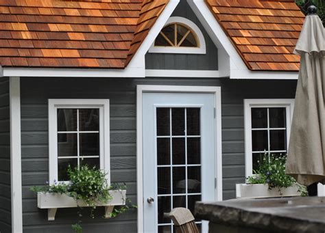 Hemlock wood has been used on barns for centuries. Custom Copper Creek Shed in Toronto, Ontario