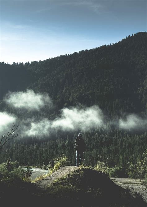 Hd Wallpaper Man Standing Near Tall Trees Mountain During Daytime Man