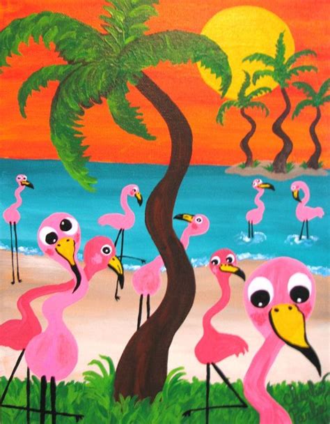 Whimsical Pink Flamingo Painting Original By Charlieparlie Flamingo
