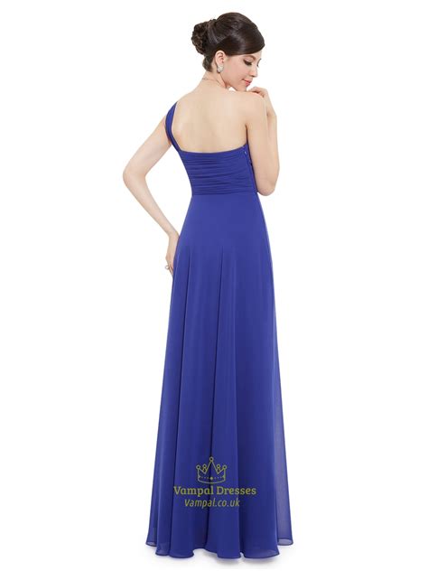 Cannot be applied towards markdowns, clearance and final sale. Royal Blue Chiffon One Shoulder Long Bridesmaid Dress With ...