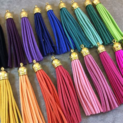 3 Assorted Suede Leather Tassels With Gold Cap By Beadlanta