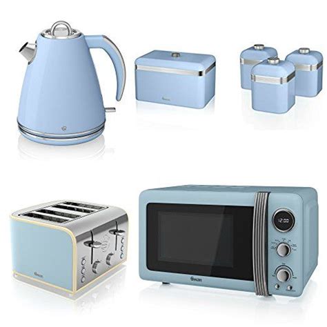 Only 1 left in stock. Swan Kitchen Appliance Retro Set - 20L Blue Microwave, 1 ...