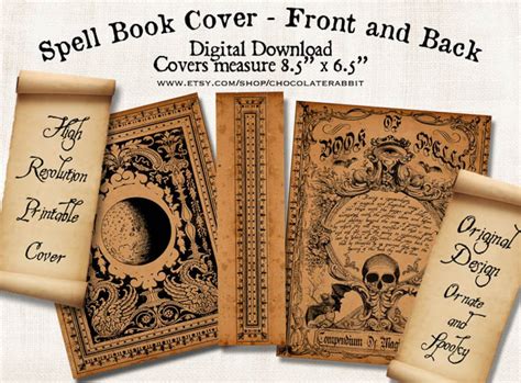 Halloween Witch Spell Book Cover Printable Junk Journal Cover Scrapbook Ephemera Digital