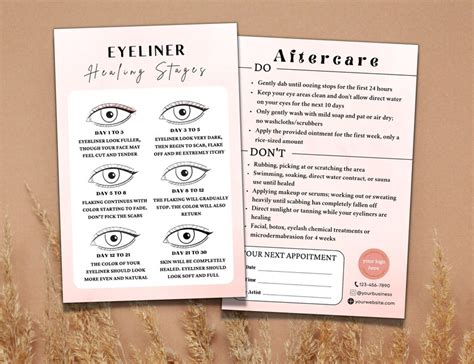 Editable Pmu Eyeliner Aftercare Card Diy Eyeliner Tattoo Instruction