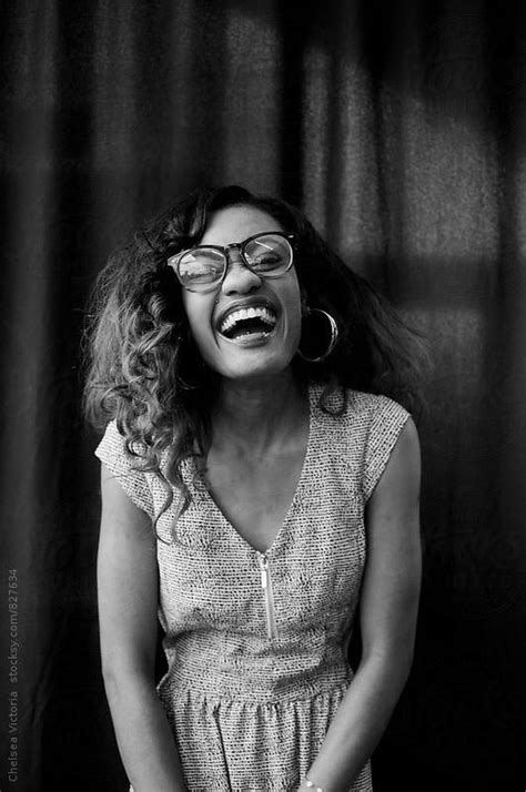 Black And White Portrait Of A Young Woman Laughing Laughing Portrait