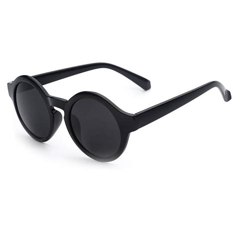 Owl ® 010 C1 Round Eyewear Sunglasses Women S Men S Plastic Round Circle Black Frame Black Lens