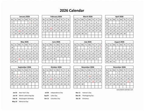Free Download Printable Calendar 2026 With Us Federal Holidays One