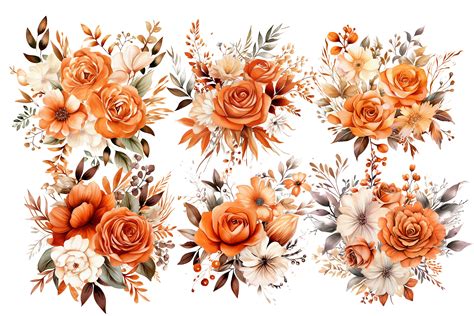 Watercolor Burnt Orange Floral Clipart Gráfico Por Nayem Khan