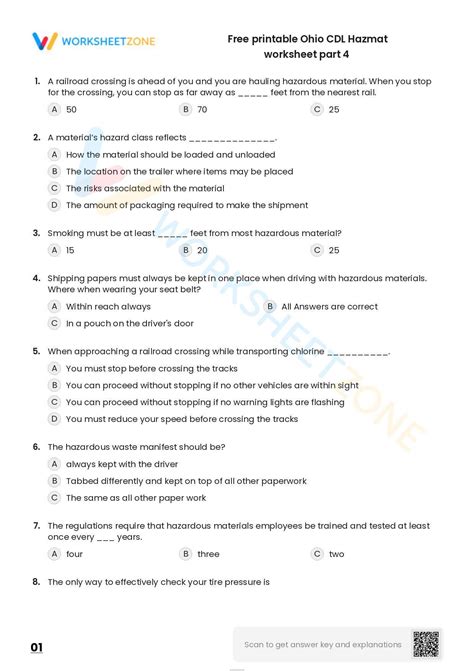 Free printable Ohio CDL Hazmat practice test | Worksheetzone