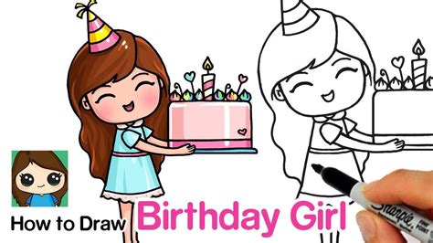 Collection of birthday cake drawing (41). How to Draw a Birthday Cute Girl Holding a Cake - YouTube | Cute drawings, Sweet drawings ...