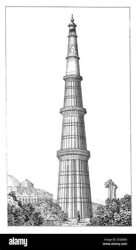 Antique Illustration Of Qutb Minar Published In Systematischer Bilder