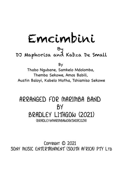 Emcimbini Arr Bradley Lithgow Sheet Music Maphorisakabza De Small