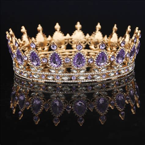 Gold Purple Queen King Bridal Crown For Women Headdress Prom Pageant