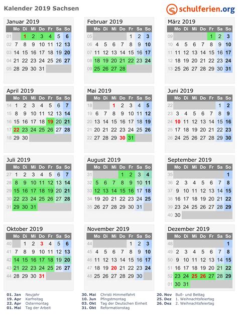 Jahreskalender (1 seite), halbjahreskalender (2 seiten), quartalskalender (4 seiten) oder monatskalender (12 seiten). Kalender 2019 + Ferien Sachsen, Feiertage