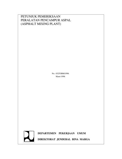 Petunjuk Pemeriksaan Peralatan Pencampur Aspal Asphalt Mixing Plant