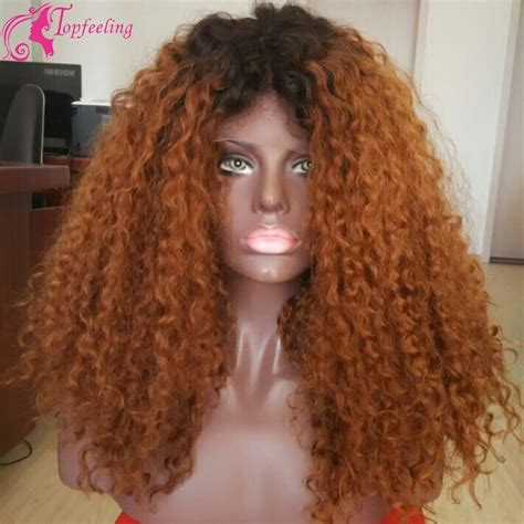 180 Density Brazilian Virgin Glueless Full Lace Wigs Ombre Front Lace Wig Kinky Curly Human